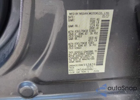 2017 Nissan Titan S from USA, damaged, VIN 1N6AA1EJ0HN552876